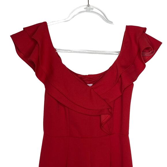 Agaci Womens Size Small Red Ruffle Jumpsuit Jumper Off‎ The Shoulder Stretch - Picture 2 of 6